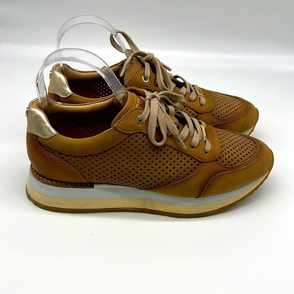 BOSI - Tan And GoldLeather And Suede Lace Up Sport Sneaker Size 38